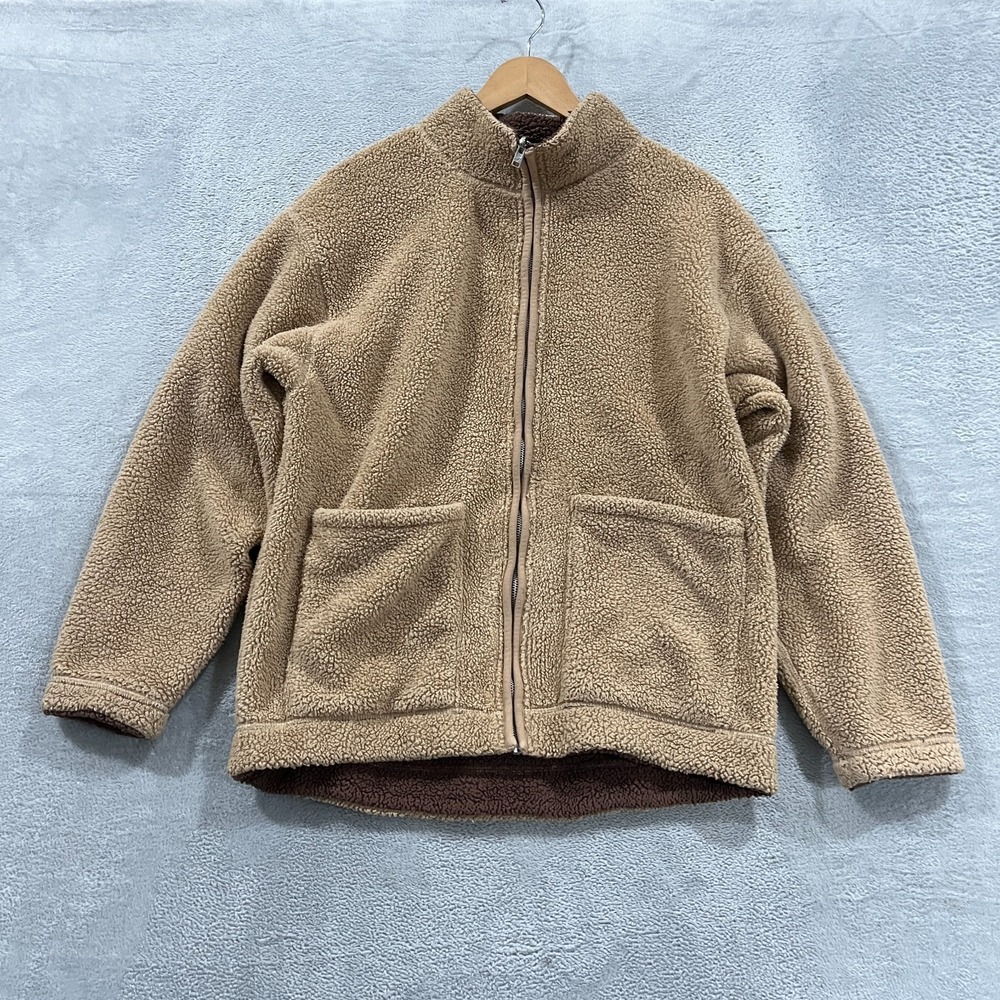 Hollister Reversible Fleece Zip Up Jacket Women's L? Brown Outdoors Coat